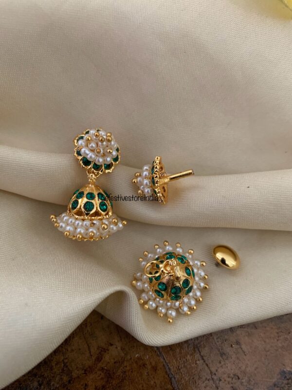 Cluster pearl micro gold 2 in 1 jhumka - Green