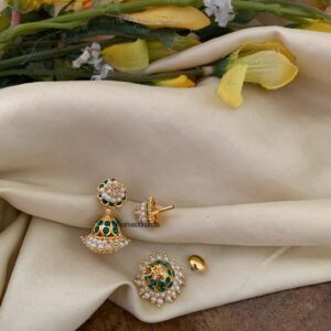 Cluster pearl micro gold 2 in 1 jhumka - Green
