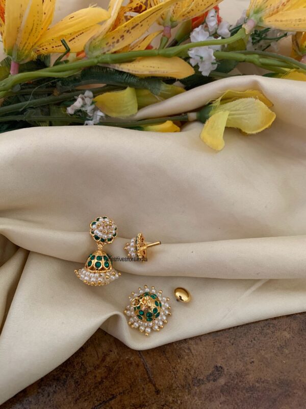 Cluster pearl micro gold 2 in 1 jhumka - Green