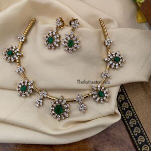 AD and green stone hasli set I Kanti | Unique | Indian jewellery