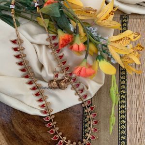 Budgeted Matte Enamel painted Palakka Haaram set - RED | Haaram | long chain