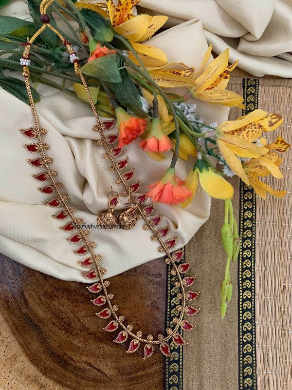 Budgeted Matte Enamel painted Palakka Haaram set - RED | Haaram | long chain