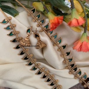 Budgeted Matte Enamel painted Palakka Haaram set - GREEN | Haaram | long chain