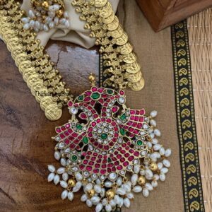 Jadau Kaasu Bridal Gandaberunda haaram set with jhumkas