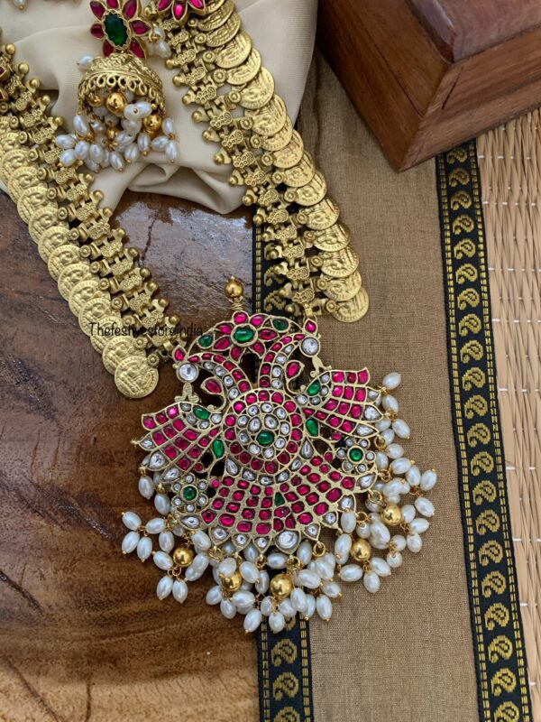 Jadau Kaasu Bridal Gandaberunda haaram set with jhumkas