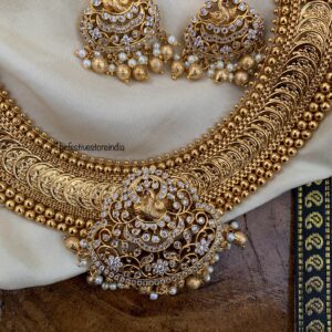 Gold look alike kaasu with AD pendant necklace set | Bridal
