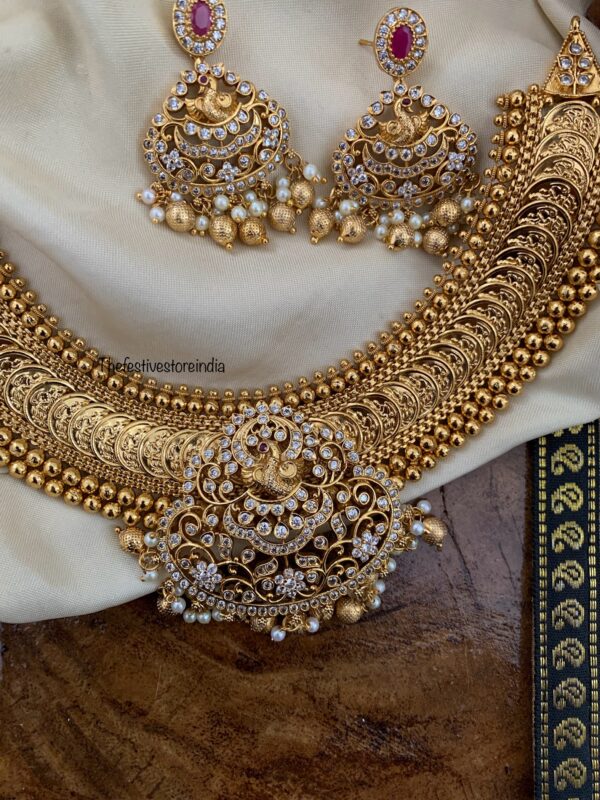 Gold look alike kaasu with AD pendant necklace set | Bridal
