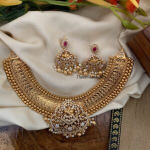 Gold look alike kaasu with AD pendant necklace set | Bridal
