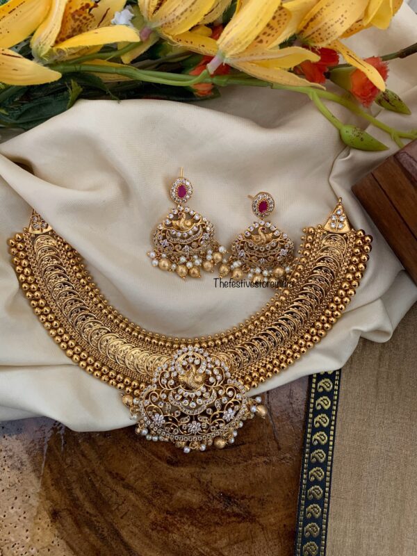 Gold look alike kaasu with AD pendant necklace set | Bridal