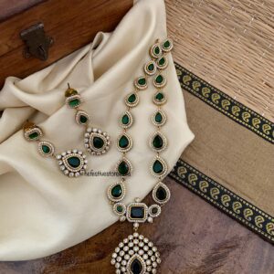 Mini Jyothika inspired necklace set - All Green / Emerald