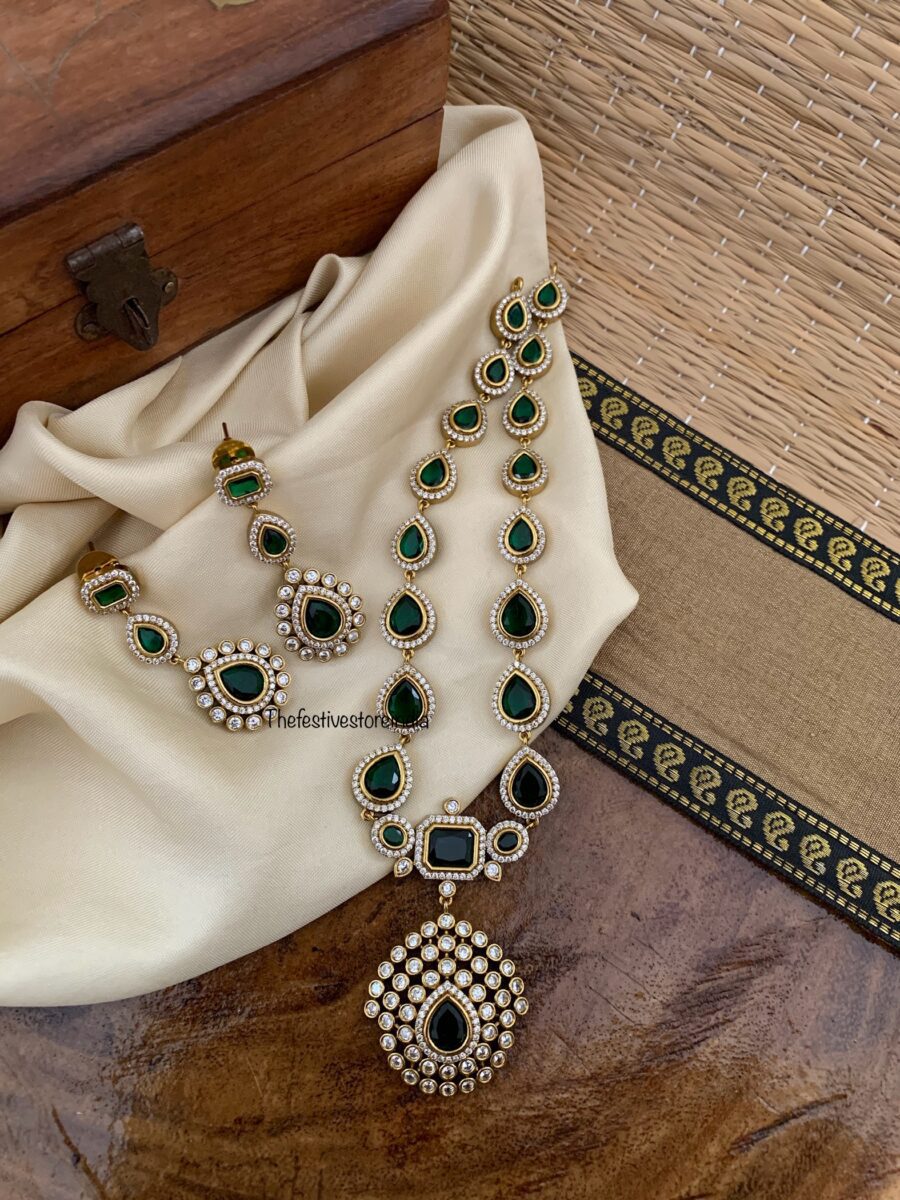 Mini Jyothika inspired necklace set - All Green / Emerald