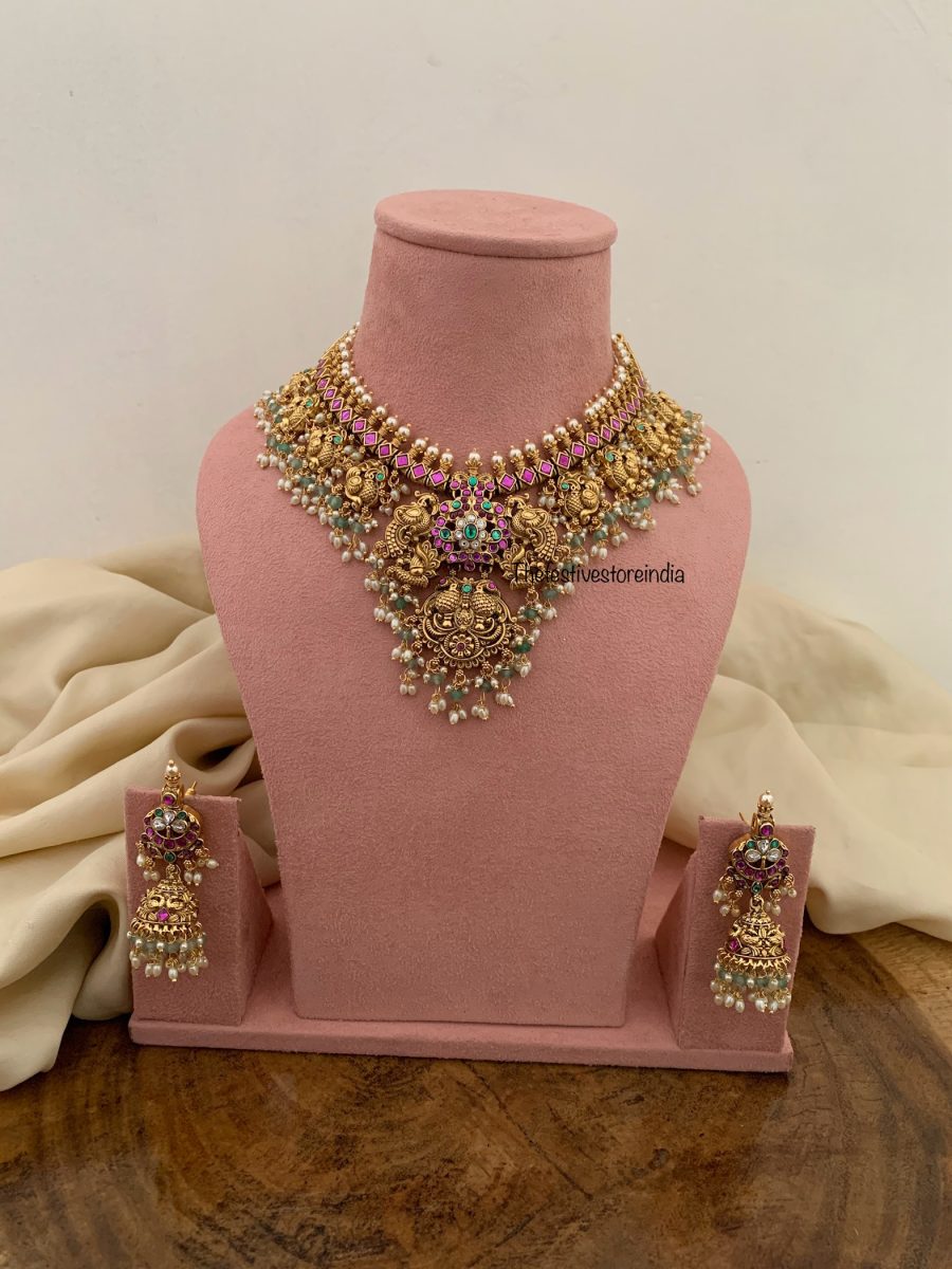 Heavy Bridal non idol necklace set with jhumkas | Bridal | Necklace