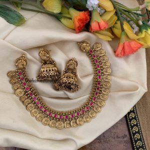 Premium Rubyrose stone Lakshmi Kaasu necklace set| necklace | Bridal