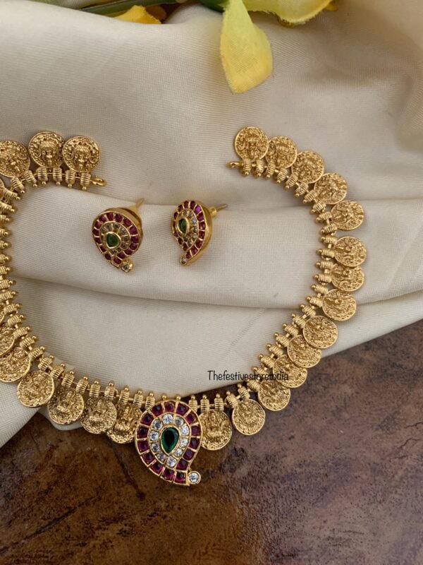Premium polish lakshmi kaasu coin mango necklace set