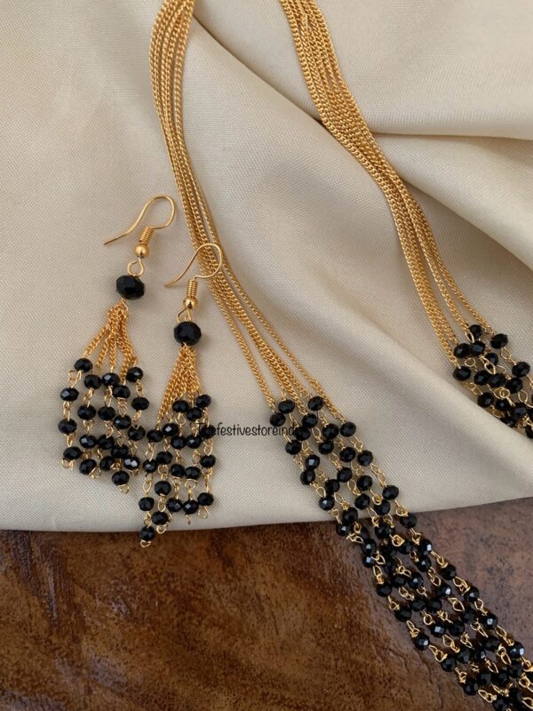 5 Layer black beads mangalsutra set with hook earrings