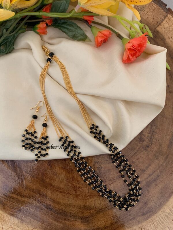 5 Layer black beads mangalsutra set with hook earrings
