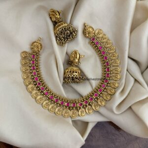 Premium Rubyrose stone Lakshmi Kaasu necklace set| necklace | Bridal