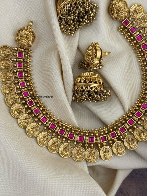 Premium Rubyrose stone Lakshmi Kaasu necklace set| necklace | Bridal