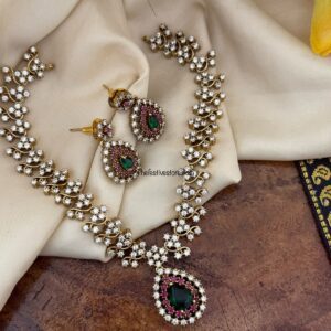 Diamond drop pendant necklace set