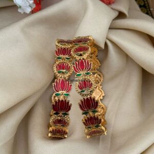 Lightweight enamel painted Lotus bangles - Set of 2