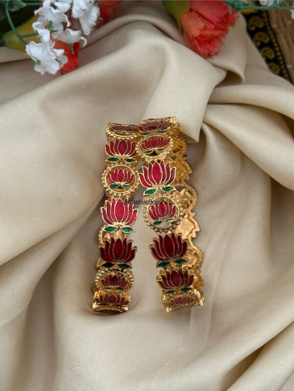Lightweight enamel painted Lotus(small motif) bangles - Set of 2