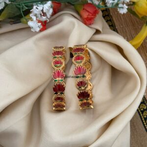 Lightweight enamel painted Lotus(small motif) bangles - Set of 2