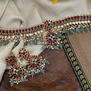 Bridal Kemp green drop beads Choker set