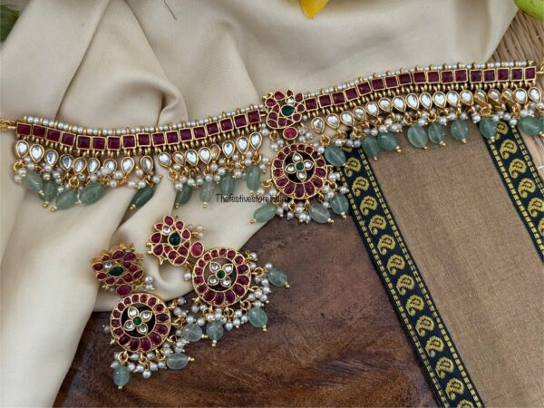 Bridal Kemp green drop beads Choker set