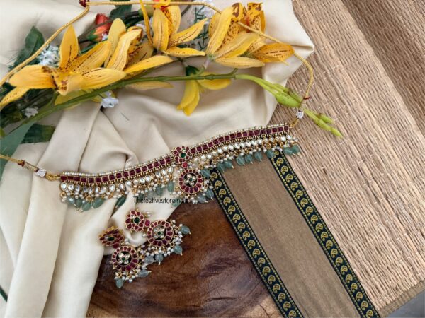 Bridal Kemp green drop beads Choker set