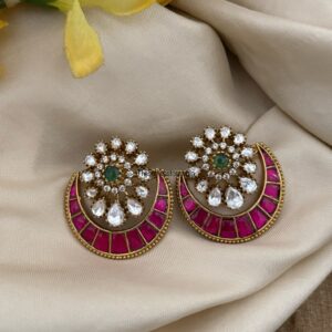 Jadau and Moissanite stone Chandbali style earrings