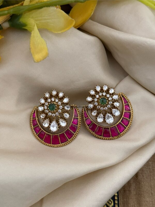 Jadau and Moissanite stone Chandbali style earrings