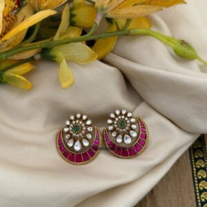 Jadau and Moissanite stone Chandbali style earrings