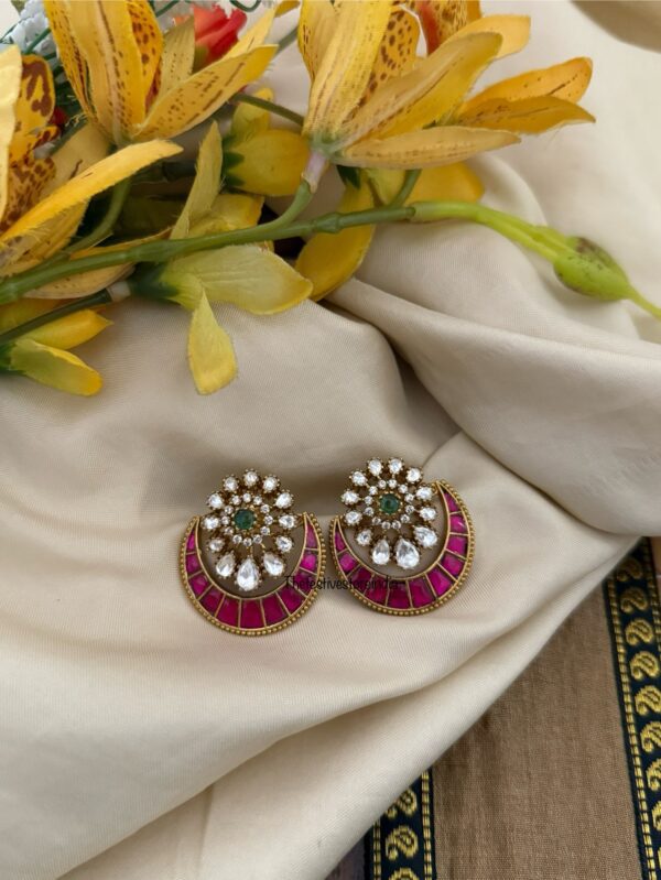 Jadau and Moissanite stone Chandbali style earrings