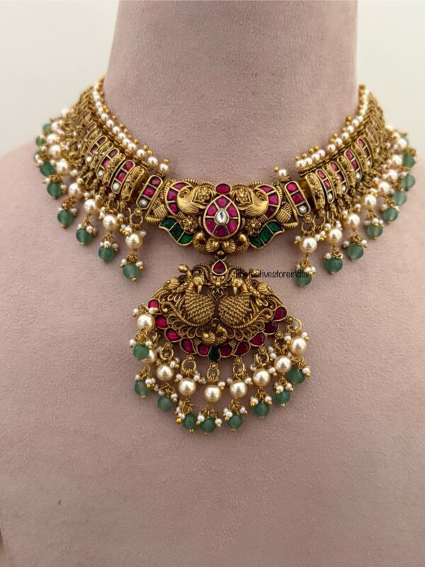 Jadau Antique polish Bridal necklace with jhumkas
