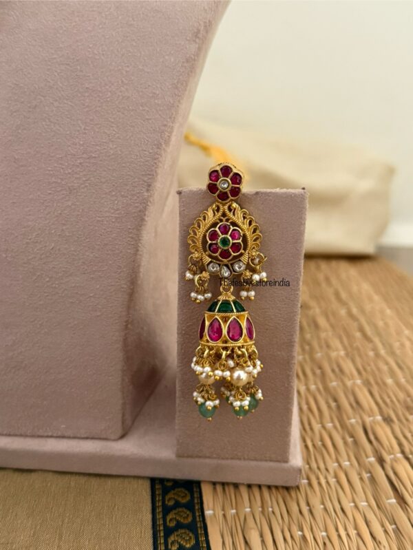 Jadau Antique polish Bridal necklace with jhumkas