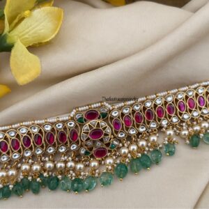 Jadau green drop beads choker