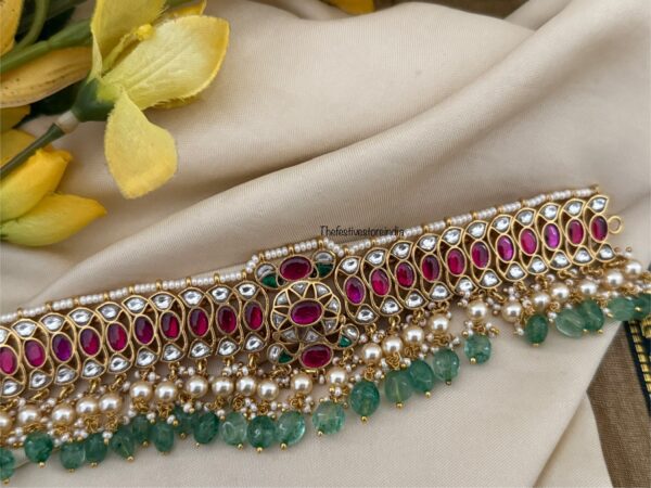 Jadau green drop beads choker