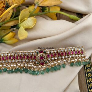Jadau green drop beads choker