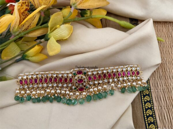 Jadau green drop beads choker