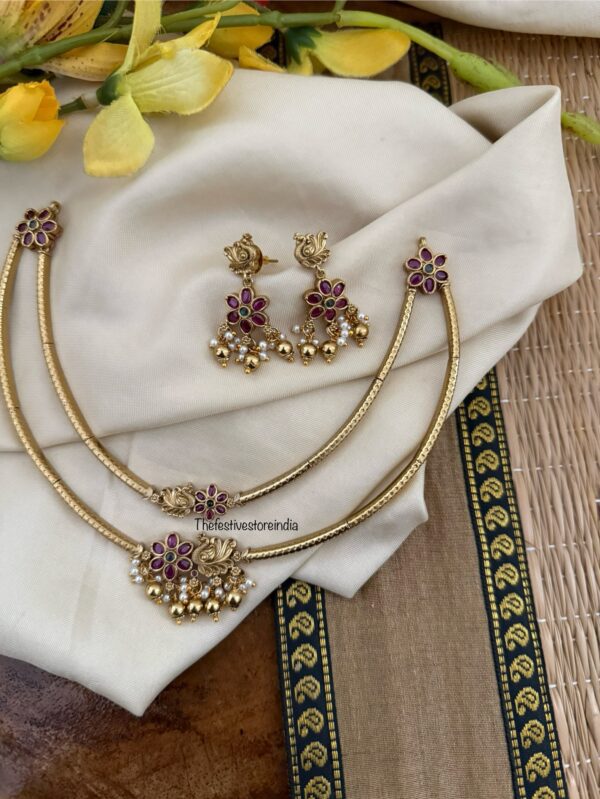 Antique polish 2 layer Navilu floral necklace set