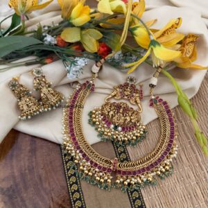Antique polish Bridal Detachable pendant Jalebi chain necklace set