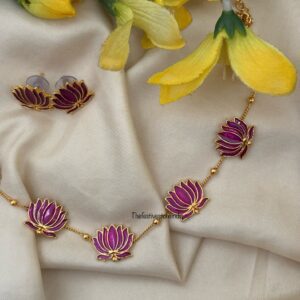 Budgeted Lotus Enamel painted necklace set - Purple