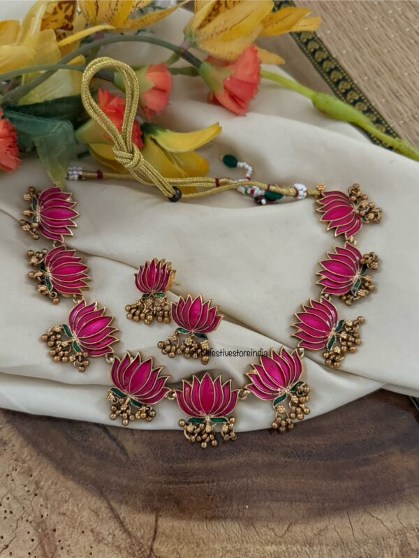 Budgeted Enamel Painted Pink Green Lotus Set