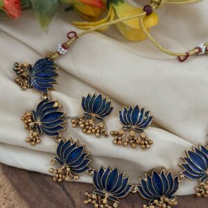 Budgeted Enamel Painted Blue Lotus Set