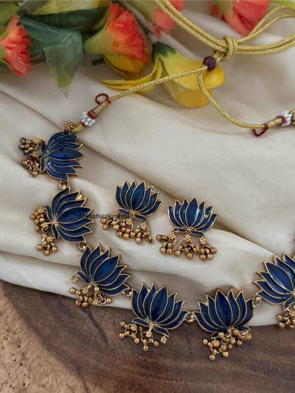 Budgeted Enamel Painted Blue Lotus Set