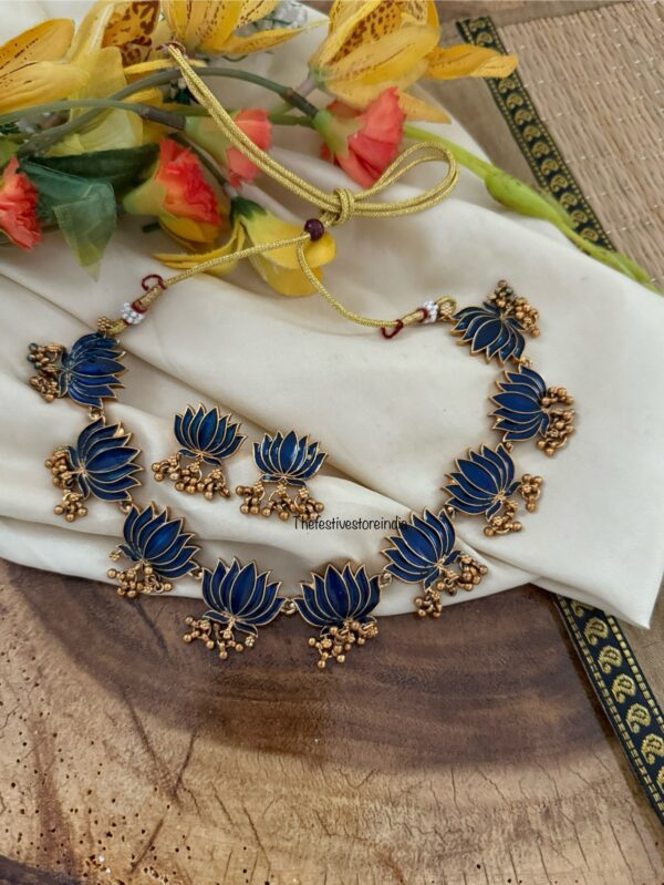 Budgeted Enamel Painted Blue Lotus Set