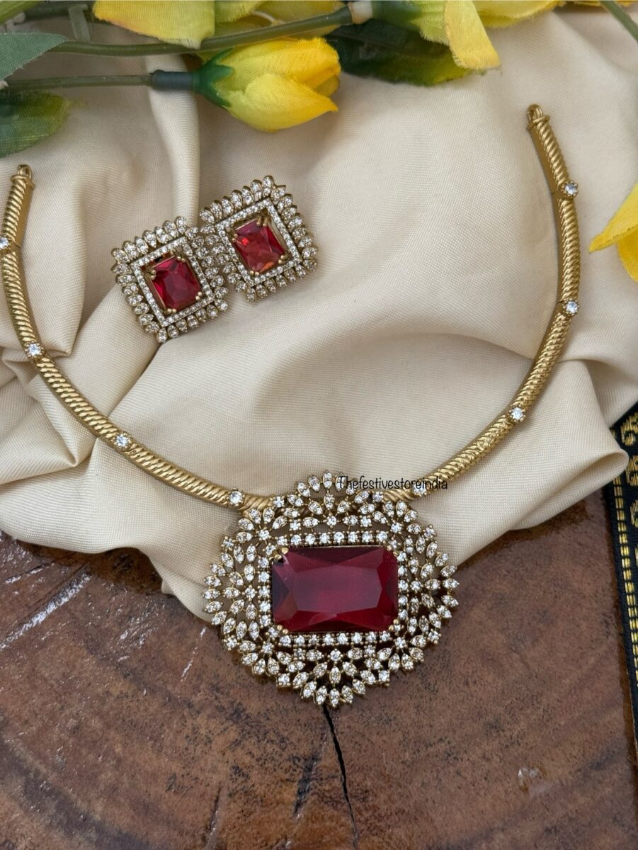 Stone Victorian Hasli set - Ruby | Bridal | Necklace | Wedding | Unique