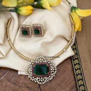 Stone Victorian Hasli set - Red Green | Bridal | Necklace | Wedding | Unique