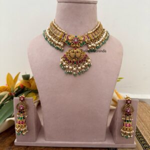 Jadau Antique polish Bridal necklace with jhumkas