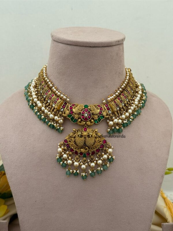 Jadau Antique polish Bridal necklace with jhumkas